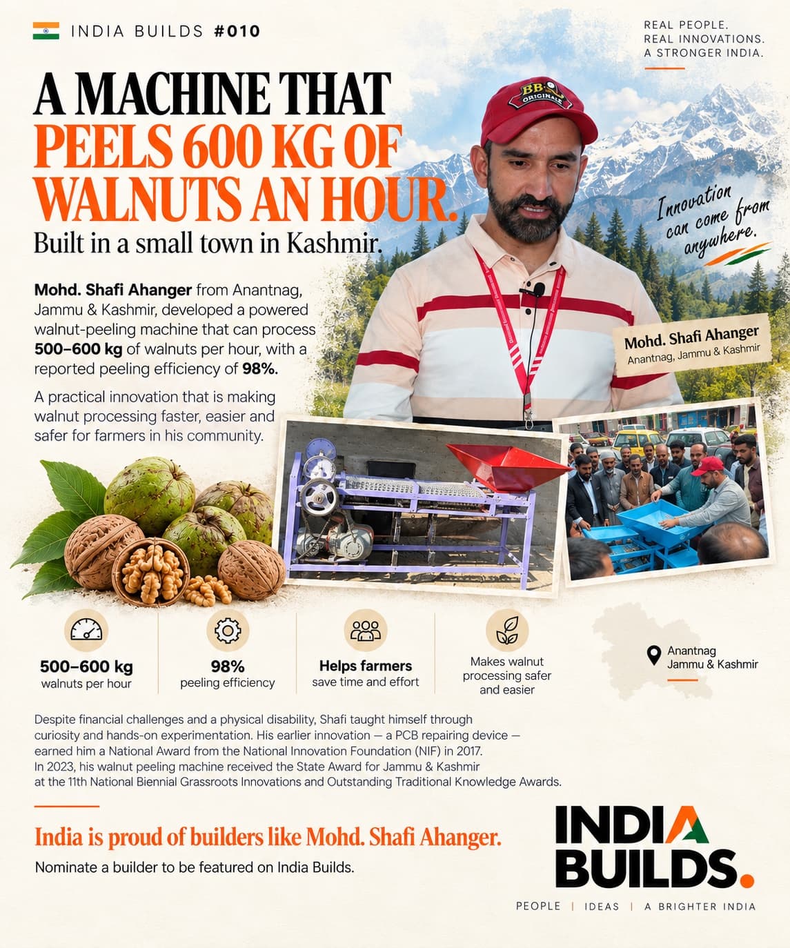 INDIA BUILDS #010: A machine that peels 600 kg of walnuts an hour.
